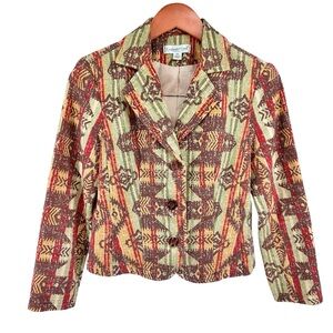 Coldwater Creek Woven Colorful Aztec Print Blazer Sz 6 Petite Southwestern